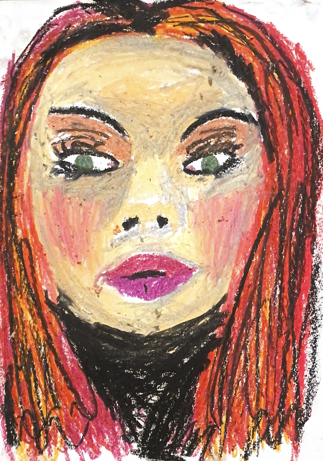 Portrait of a Girl, oil pastels.