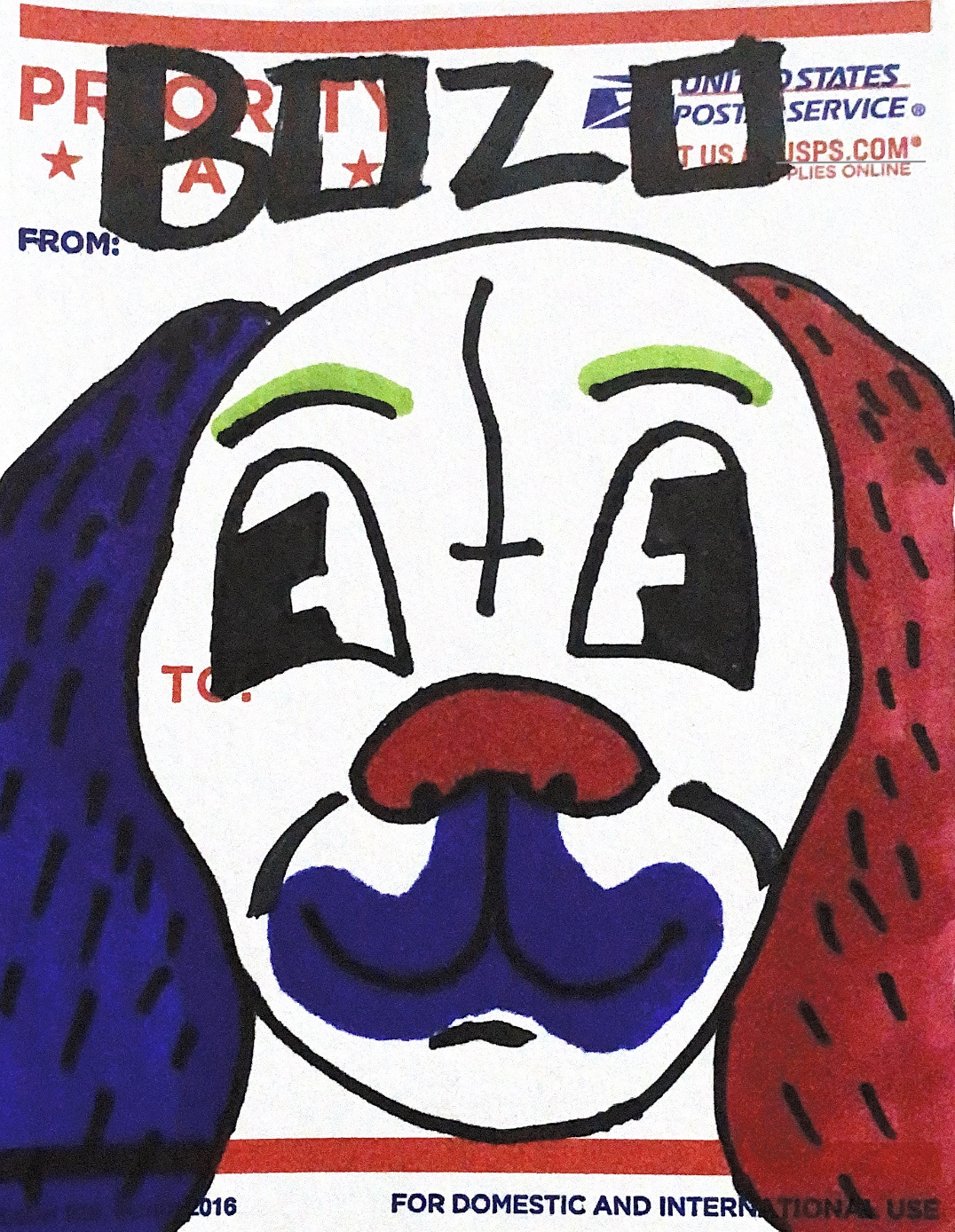 Bozo Sticker, marker.